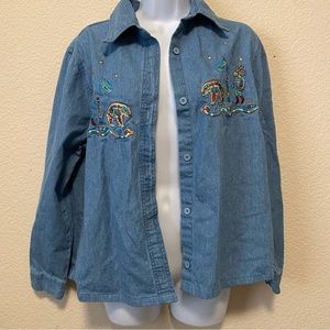 Passion-I South Western Aztec Vintage Denim Button Down Shirt Large
